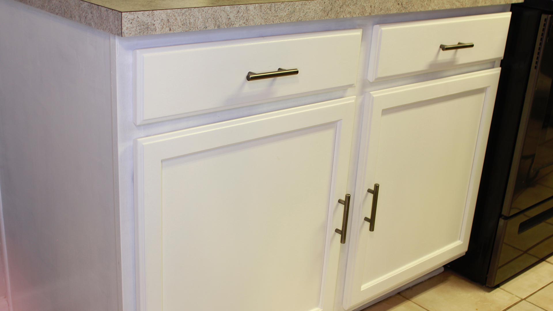 white restored cabinets